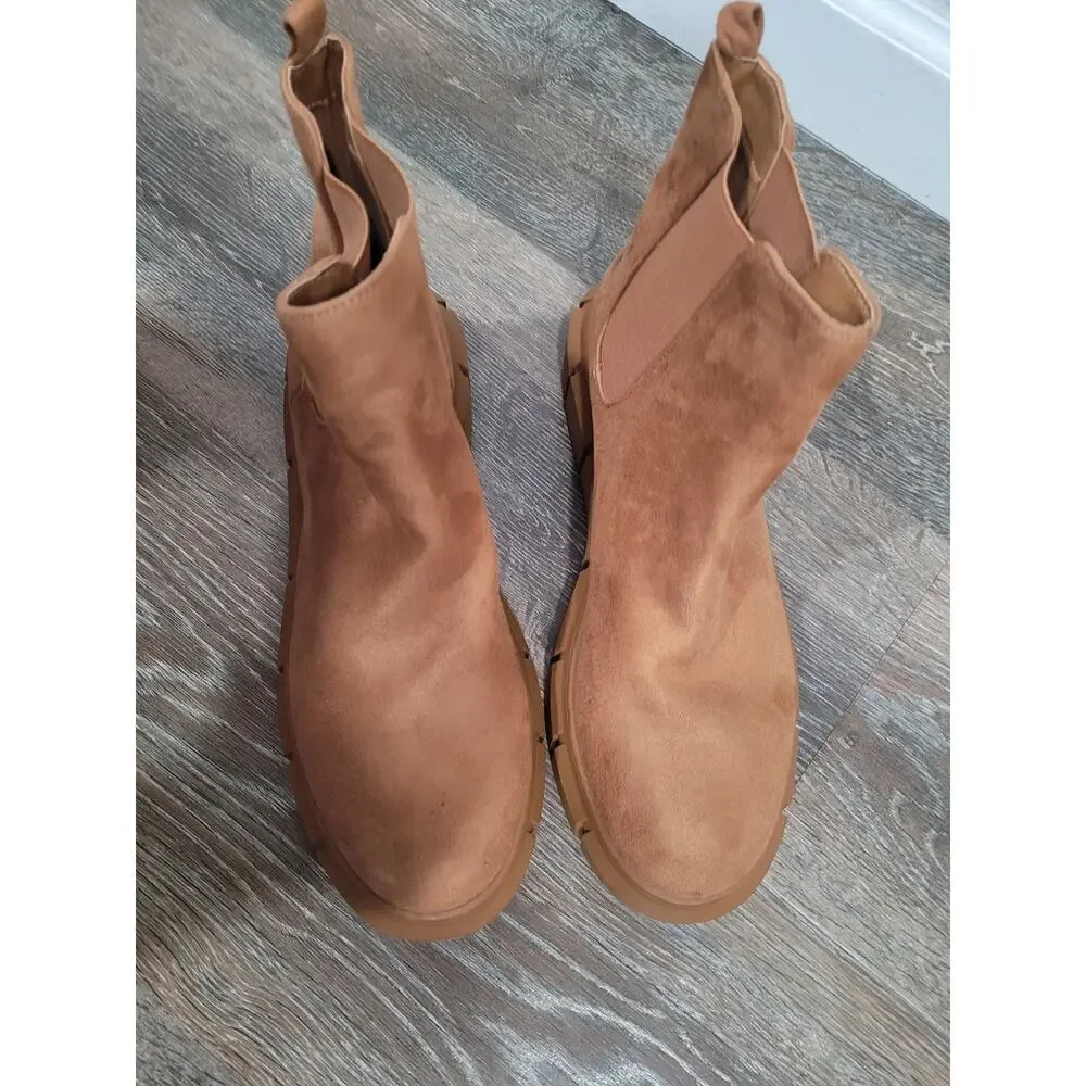 BP Niya Tan Faux Suede Chunky Lug Sole Chelsea Ankle Boots womens size‎ 10 #3